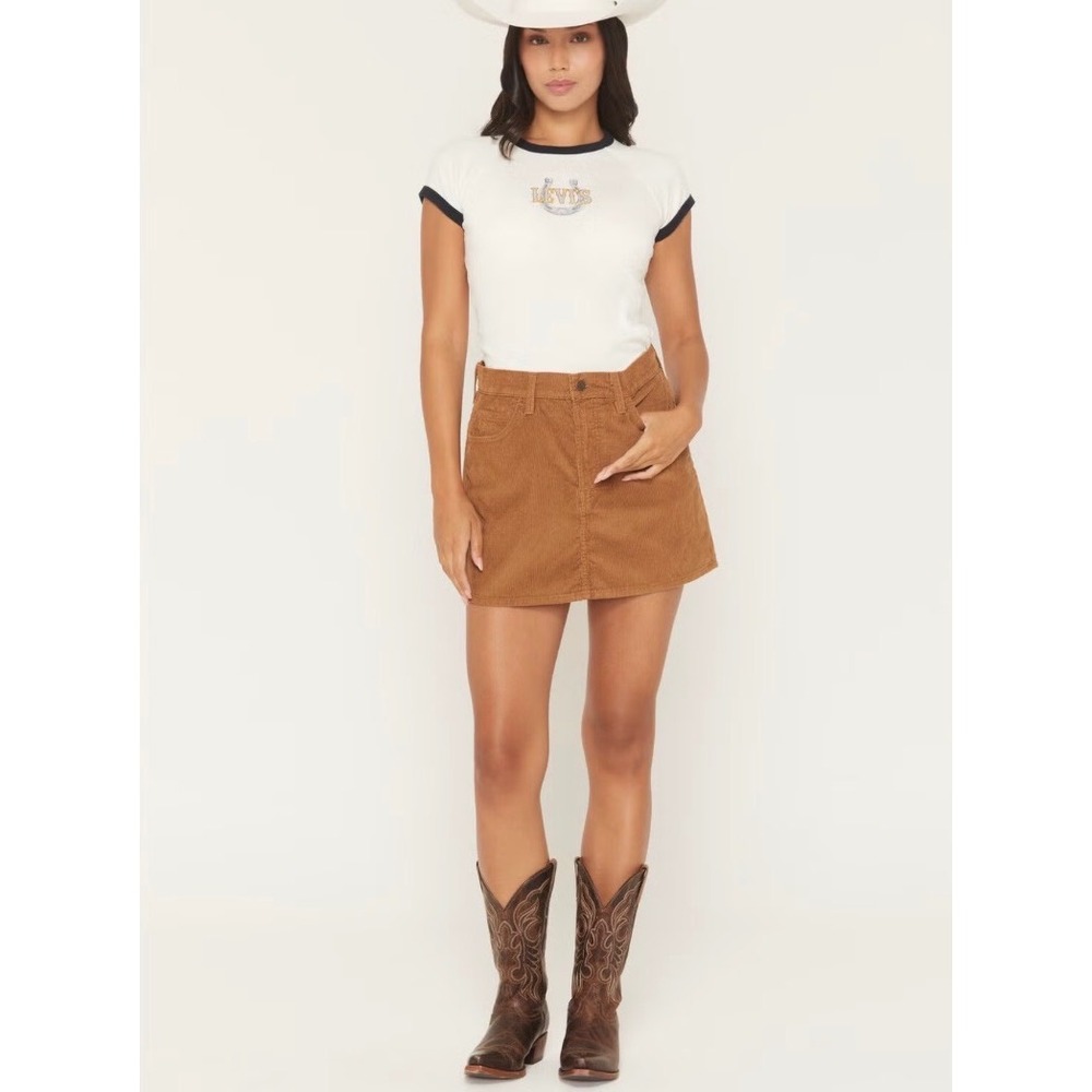 Levis Icon Skirt Brown Corduroy Mini 5 Pocket Tan Size 32